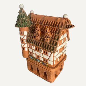 vtg clay terracotta candle tea light incense burner 6" handarbeit handmade cotta